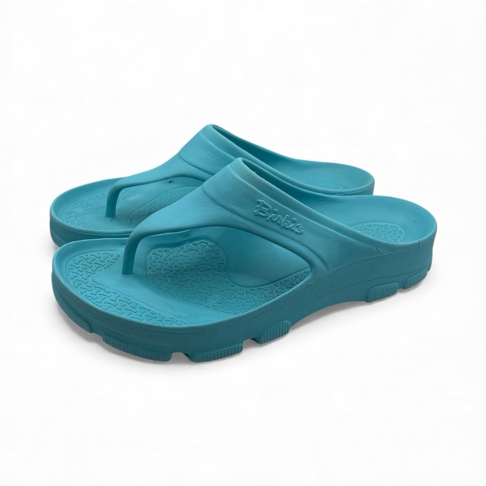 Birkis Caribbean Blue Plastic Thong Sandals Size 41 US 10 Slip On Outdoor Shoes